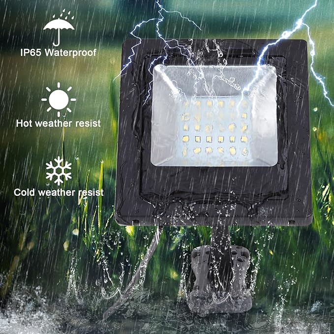 Solar Flood Lights Outdoor with 16FT Cable Dusk to Dawn 4400mAh LED Solar Spot Light Waterproof 3000K for Outside, Porch, Barn, Flag Pole, Warm White 2 Pack OusamLED