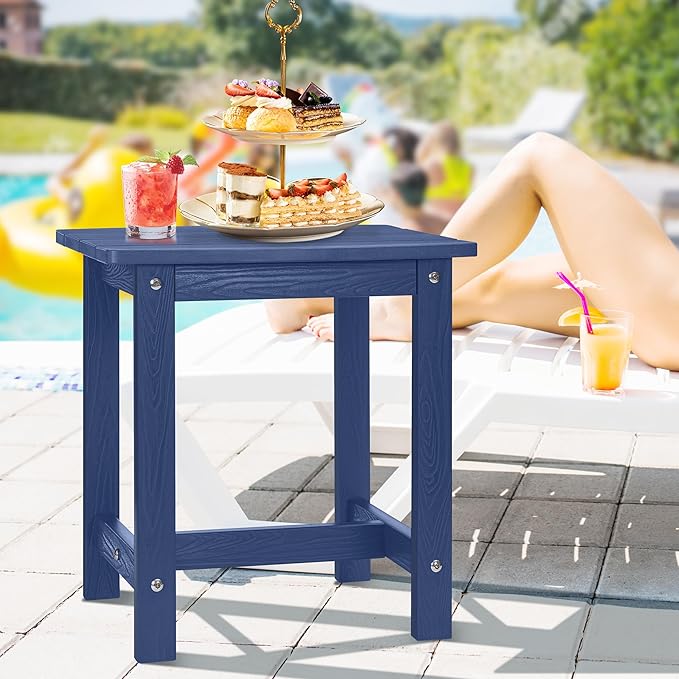 Y&M Outdoor Side Table, HIPS Adirondack Small Single Table, Waterproof Square Outside Table, Balcony Modern End Tables for Patio, Pool, Beach, Porch, Deck, Indoor or Outdoor Use (Navy Blue, 2 Pack) YM