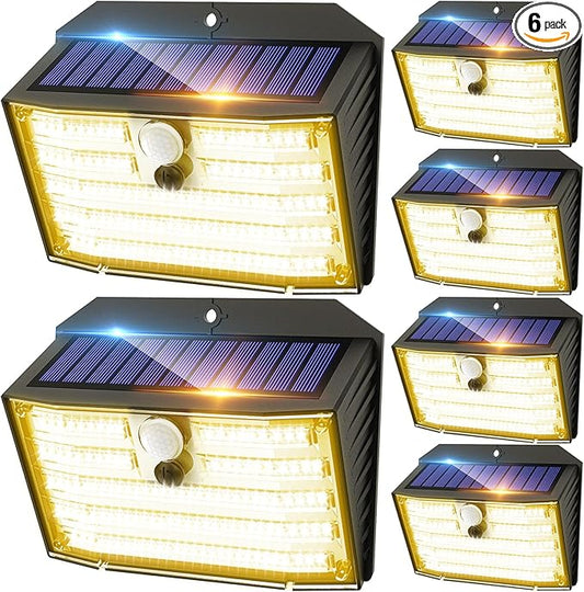 CLAONER Solar Lights Outdoor [𝟔 𝐏𝐚𝐜𝐤/126 LED], Wireless Motion Sensor Lights, IP65 Waterproof Security Lights 3 Modes, 270° Lighting Angle, Ultra-Bright Wall Lights for Deck Patio Fence Garage Claoner