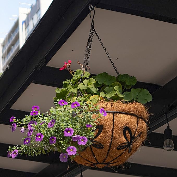 Hanging Baskets Planter for Plants, 2 Pack 10 Inch Round Metal Wire Hanging Flower Pots with Coco Coir Liner Chain, Plant Holder for Home Garden Balcony Decor ARVINKEY