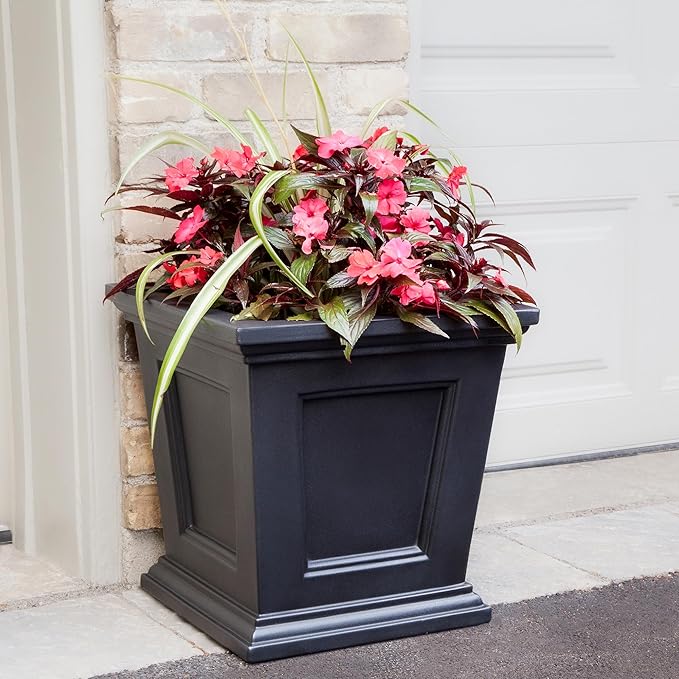 Mayne Fairfield 16-Inch Square Planter – Self-Watering, Weather-Resistant Planter for Flowers – Durable Outdoor Design for Patio, Porch, or Entryway Mayne
