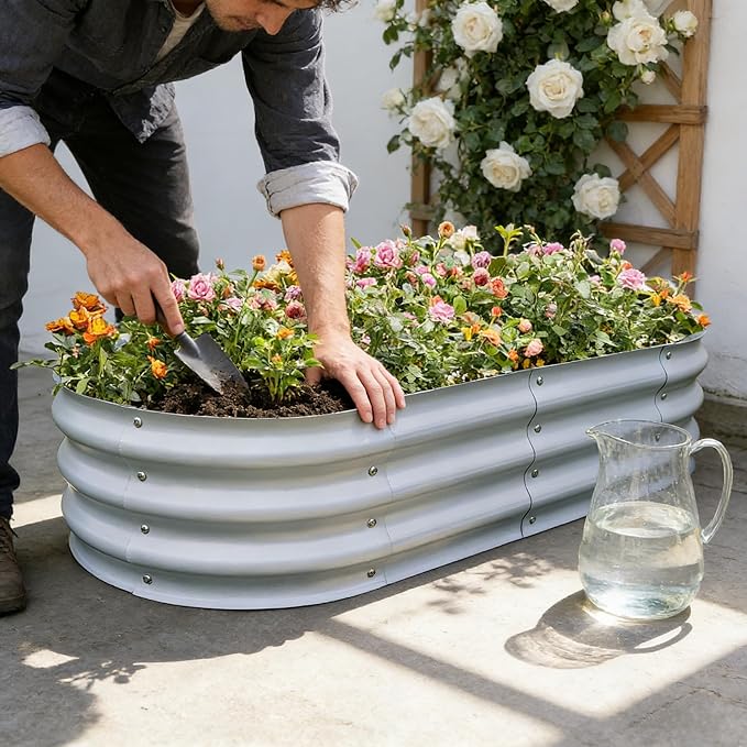 Gardmax 2 Pack Galvanized Raised Garden Bed, Lightweight Planter Boxes Outdoor with Easy Assembly, Large Garden Bed for Vegetables, Fruits, Flower Silver ChooseGardmaxforbetterlife