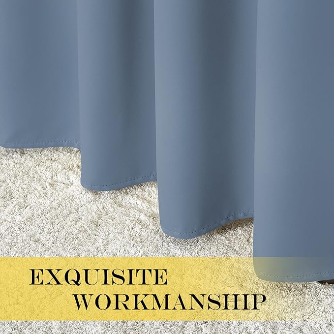 NICETOWN Stone Blue Blackout Curtains for Bedroom/Living Room 132 Inch Length - Thermal Insulated Room Darkening Grommet Top Window Curtains (100 by 132 - Inch, 1 Panel) NICETOWN