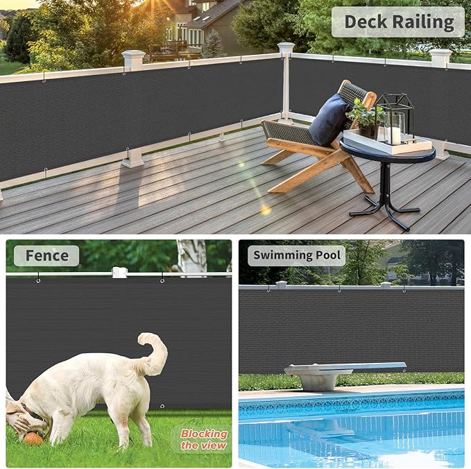 LOVE STORY Balcony Privacy Screen, 3'x9' Deck Shield Screen Fence Cover,UV Protection and Weather-Resistant,3 FT Height for Deck, Patio, Backyard, Outdoor Pool, Porch, Railing, Dark Grey LOVESTORY