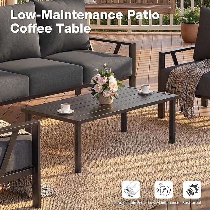 Outdoor Patio Furniture Set, 4 Pieces Metal Patio Furniture Set with Coffee Table, Modern Outdoor Patio Conversation Seating Set, Grey COMLAXFIELD