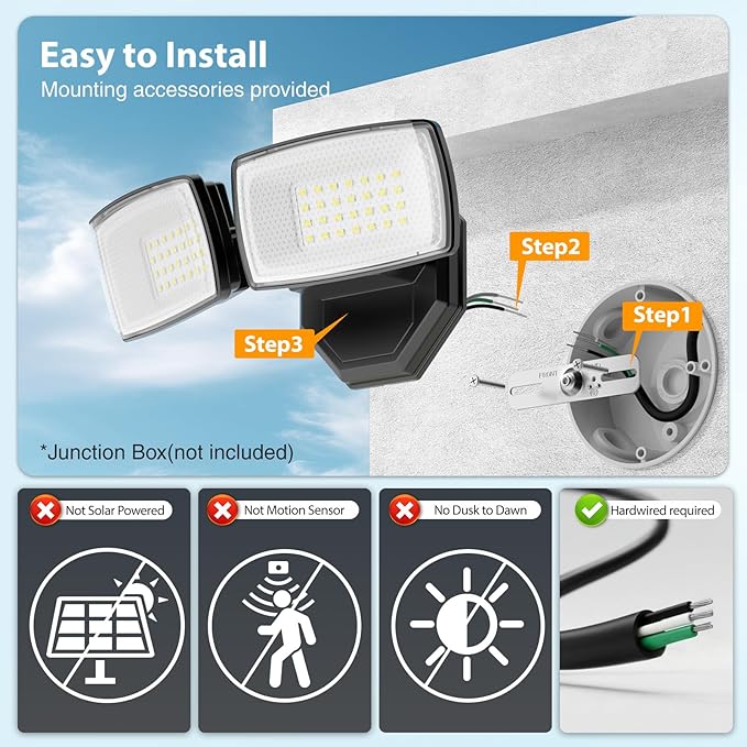 Onforu 3200LM Flood Lights Outdoor, 32W 6500K LED Security Light Manual Switch Controlled, IP66 Waterproof Outdoor Lights, Wall Mount Exterior Flood Light with 2 Adjustable Heads Floodlights Outside Onforu