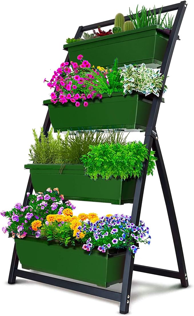 Outland Living 4-Ft Raised Garden Bed - Vertical Garden Freestanding Elevated Planters 4 Container Boxes - Good for Patio Balcony Indoor Outdoor - Perfect to Grow Vegetables Herbs Flowers OutlandLiving