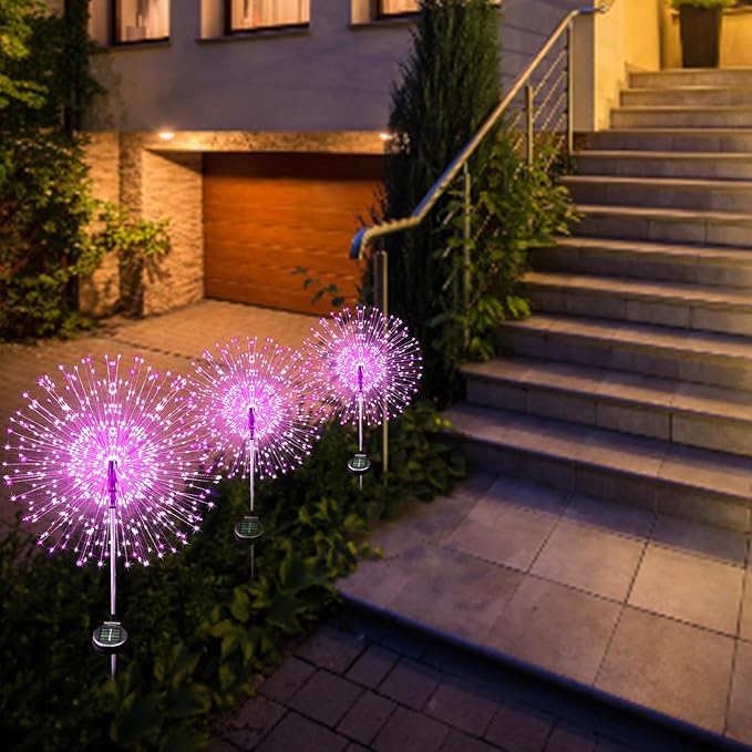 JJGoo Solar Firework Lights, 2 Pack 120 LEDs 2 Lighting Modes Solar Garden Lights Outdoor Waterproof for Yard Patio Walkway Pathway Party Wedding Christmas Decorative - Pink JJGoo