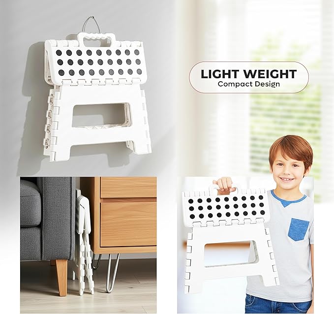Utopia Home Folding Step Stool with Handle – 9 Inch Anti Slip Collapsible Stool – Holds Up to 300 lbs – Sturdy Plastic Step Stool Foldable for Kitchen, Bathroom and Home Use (2-Pack, White) UTOPIAHOME