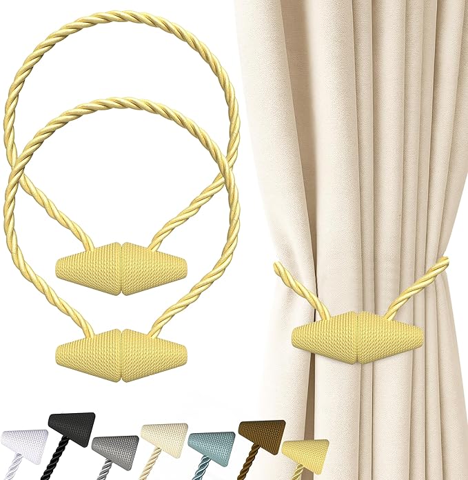 Hion Magnetic Curtain Tiebacks Golden 2pcs, Curtain Tiebacks Buckles Holdbacks Holders Hooks Clip for Home Bedroom Office Decorative Curtain Hion