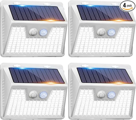 Peasur White Solar Lights Outdoor Waterproof, 6Pack 140LED Solar Powered Motion Sensor Light, 3 Modes Security Wall Lights for Fence Garden Yard Outside Peasur
