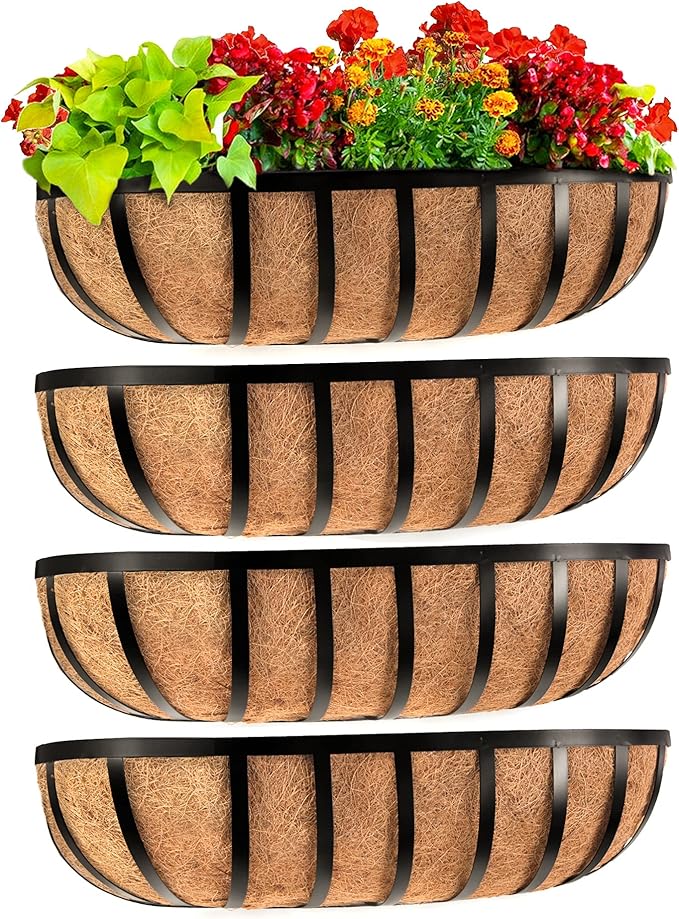 Railing Planter Window Box Deck Balcony Rail Planter 24 Inch for Porch Fence Patio Outdoor 4 Pack Sekcen