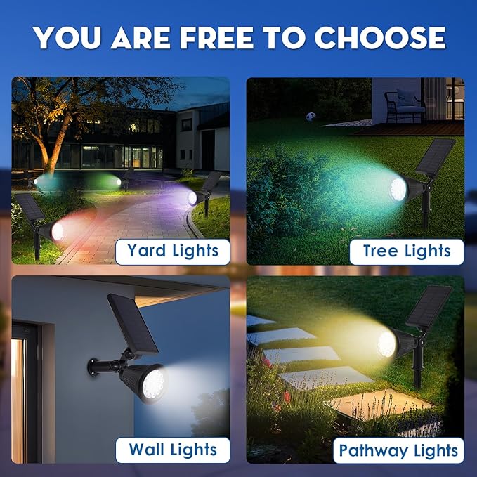 Solar Spot Lights Outdoor, 2-in-1 Wall Mount & Ground Stake 18 LEDs with 2 Lighting Modes, 7 Colors Changing, IP65 Waterproof Solar Landscape Lights for Garden, Pathway, Yard, Patio (2 Pack) DEXULESA