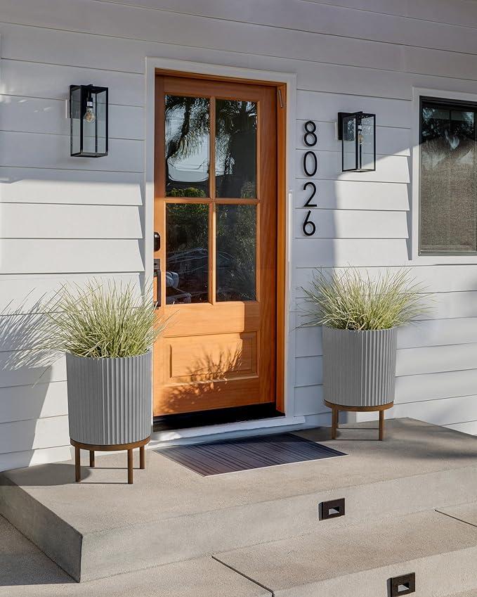 Veradek Demi Series Round Planter w/ Stand for Porch/Patio | Durable Plastic-Concrete & Wooden Stand | Modern Décor for Tall Plants, Flowers VeradekOutdoor