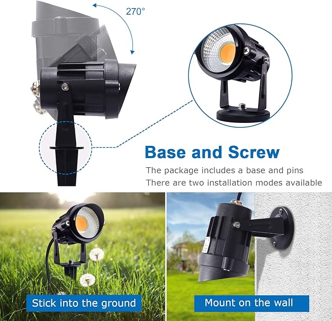 SUNVIE 120V Spot Lights Outdoor LED Landscape Lighting 12W AC Spotlights for Yard Waterproof Landscape Spotlight with Spiked Stake for Tree Garden Pathway Warm White Flag Lights US 3-Plug in, 4 Pack SUNVIE