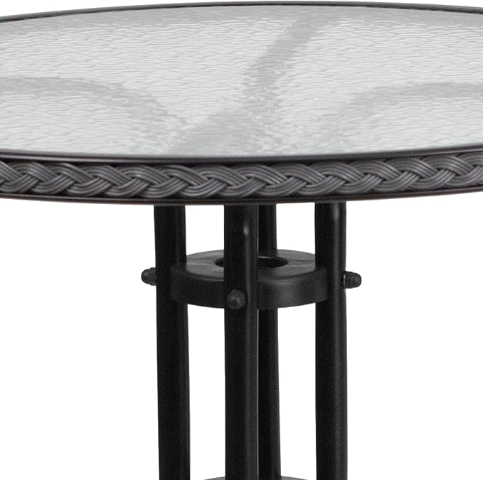 Flash Furniture 3-Piece Patio Dining Set with Round Glass Metal Table and 2 Stackable Rattan Chairs, Indoor/Outdoor Bistro Table and Chairs Set, Gray FlashFurniture