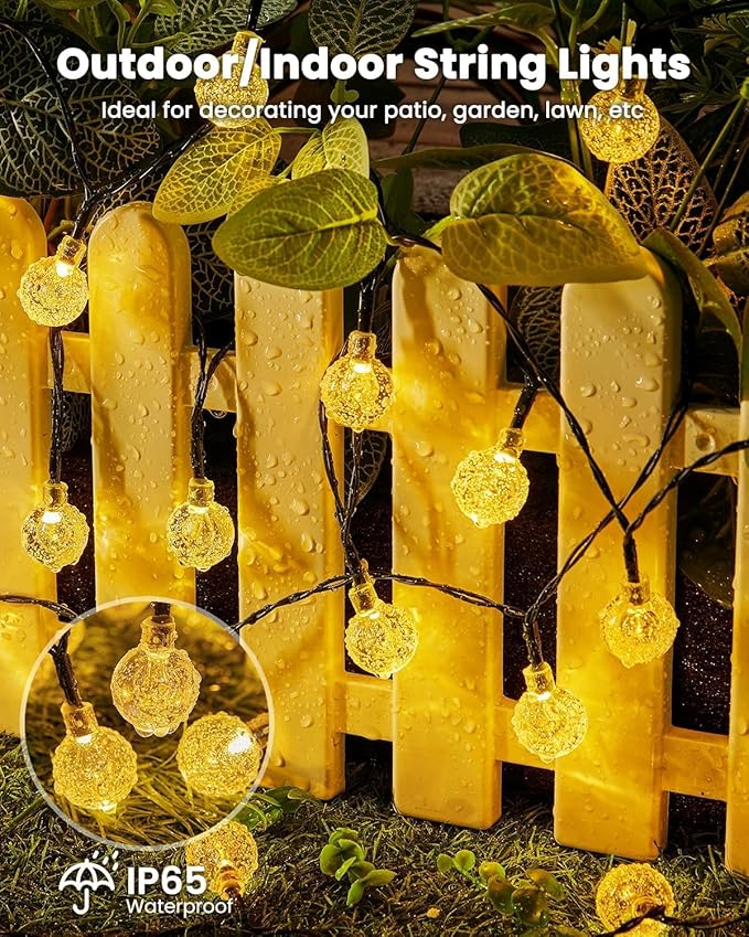 Solar String Lights Outdoor 60 LED 36FT with 8 Lighting Modes, Waterproof Solar Powered Crystal Globe Patio Lights for Garden Yard Porch Wedding Party Decor (Warm White) Brightown