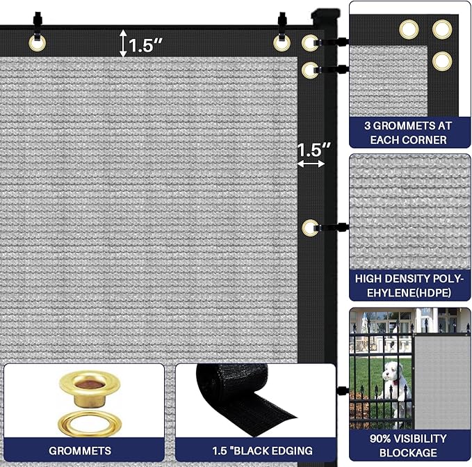 Windscreen4less Privacy Fence Screen Heavy Duty Windscreen Fencing Mesh Fabric Shade Net Cover with Brass Grommtes for Outdoor Wall Garden Yard Pool Deck, 6'x244' Light Gray Windscreen4less