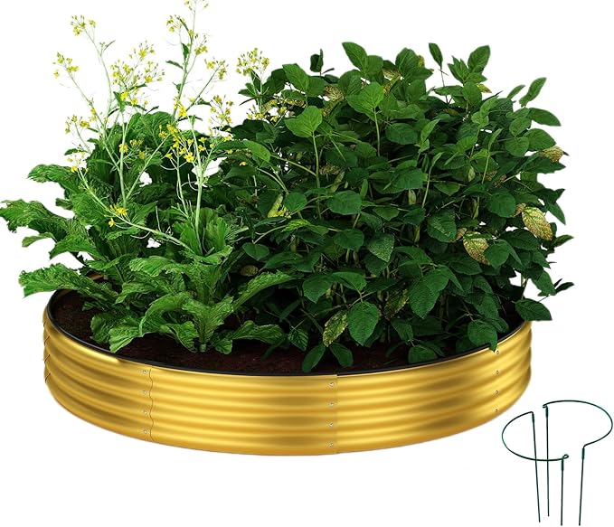 Galvanized Metal Planter Round Raised Garden Bed Kit for Gardening Outdoor Garden Box Raised Flower Bed 1PC Gold 3X3X1FT ZFHgarden
