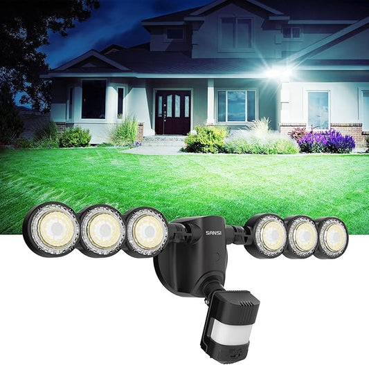 SANSI 55W 7000LM Motion Sensor Outdoor Security Lights, Super Bright 5000K Dusk to Dawn Flood Light, 320° Beam Angle, Best Outdoor Lights for Yard, IP65 Waterproof, ETL Listed, Black SANSI