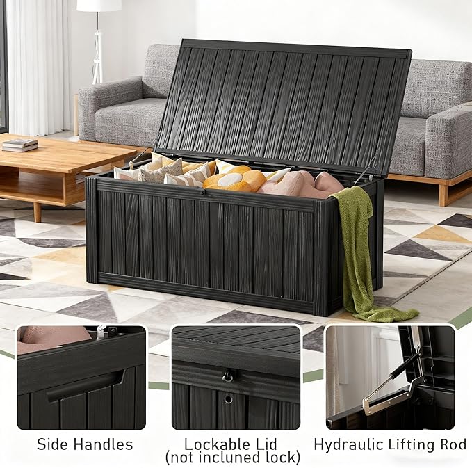 Outdoor Storage Box, Resin Deck Boxes Indoor and outdoor, Waterproof Storage Box Lockable Lid (Black,150 Gallon) NBYSGO