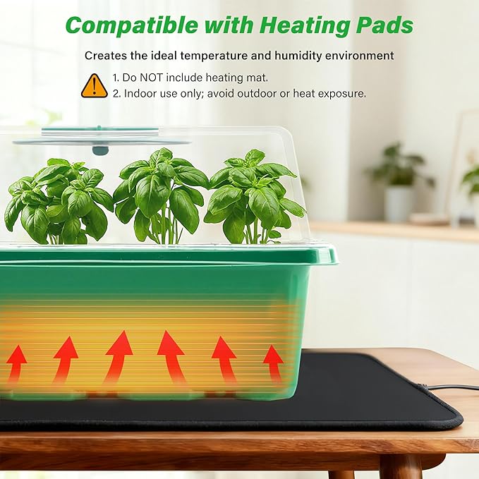Bonviee 5-Pack Seed Starter Trays, Seed Starter Kit with Adjustable Humidity Dome and Base Indoor Greenhouse Mini Propagator for Seeds Growing Starting (12 Cells Per Tray, Green) BonvieeDirect