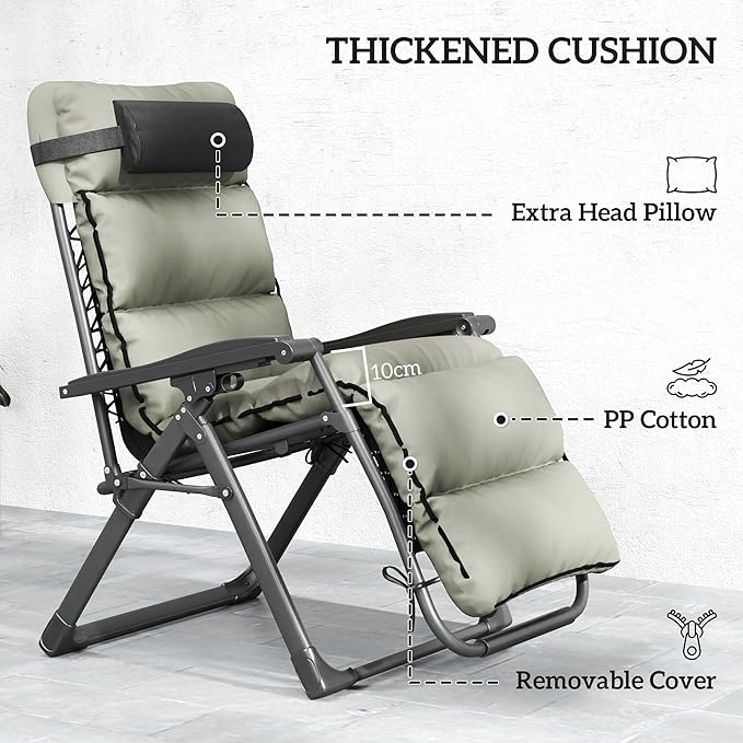 Outsunny Zero Gravity Chairs Set of 2, Reclining Folding Zero Gravity Lounge Chair, Outdoor Lounge Chairs with Removable Cushion, Headrest, and Cup Phone Holder Tray for Patio, Beach, Gray Outsunny