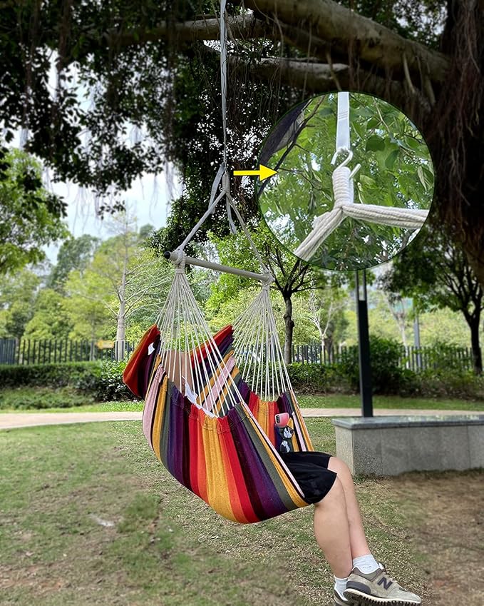 MIZTLI Hammock Chair Hanging Chair Swing Chair Hanging Chair for Bedroom Indoor Outdoor- Max 500 Lbs－Steel Spreader Bar with Anti-Slip Rings, 2 Cushions MIZTLI