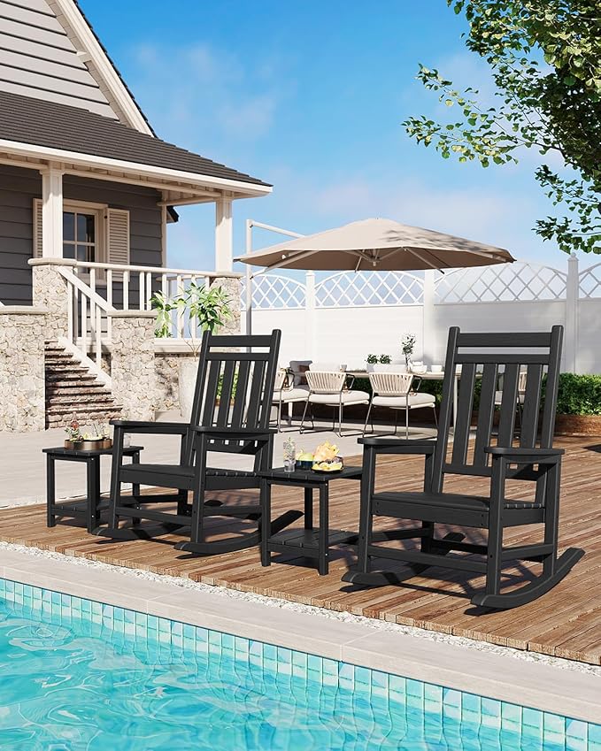 GarveeLife Adirondack Outdoor Side Table 18 x 15 in, HDPE 2-Tier Patio Side Tables for Outside, All-Weather End Table for Patio Pool Deck Indoor Backyard, Black GarveeLife