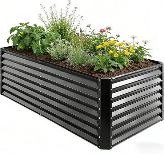 GARDMAX 6x3x1FT Raised Garden Bed Kit, Metal Planter Boxes Outdoor with Easy Assembly, Large Garden Bed for Vegetables, Fruits, Flower, Herbs Rectangle Dark Grey ChooseGardmaxforbetterlife