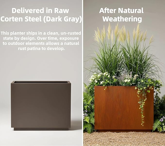 Decoroca Corten Steel Planter - Rectangular Metal Planter for Outdoor/Indoor - Rust-Resistant Large Décor for Patio&Garden - US-Design Naturally Rusting(Plants, Trees, Succulents) Decoroca