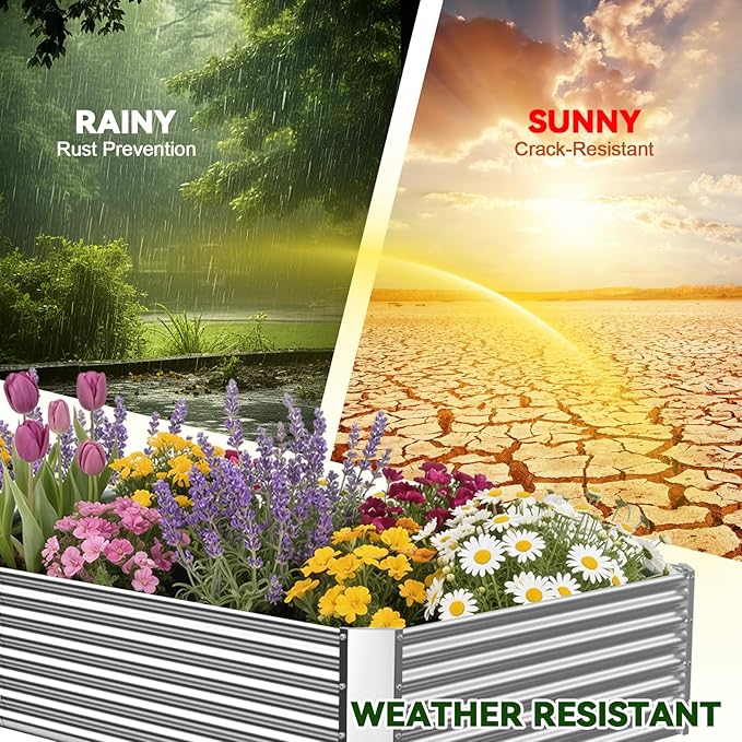 4 Pack Raised Beds for Gardening, Corrugated Galvanized Steel Raised Garden Bed, Outdoor Metal Above Ground Garden Bed for Vegetables and Flowers-4x2FT(Rectangular) OZMSHF