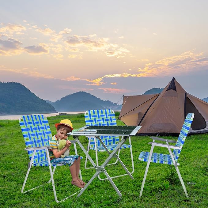 VINGLI Oversize Patio Lawn Webbed Folding Chairs Set of 2, Outdoor Beach Chair Portable Dining Chair for Outdoor Yard, Garden (Blue, Oversized) VINGLI