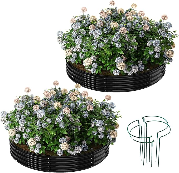 Galvanized Metal Planter Round Raised Garden Bed Kit for Gardening Outdoor，3x3x1ft 2PC Grow Garden Box Raised Flower Bed，Round Galvanized Planter Outdoor Large Metal Fire Pit Ring Black ZFHgarden