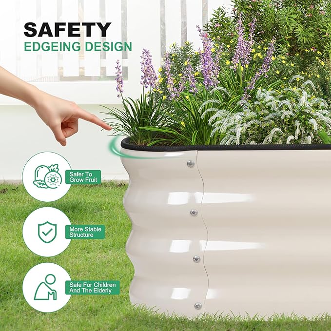 1MORE Raised Garden Bed -5X3X1 Galvanized Planter Box for Outdoor Gardening,4 in 1 Modular Raised Bed Kit with Protective Tape, Gloves for Herb，Ideal for Vegetables and Plants.White-2Pcak 1MORE