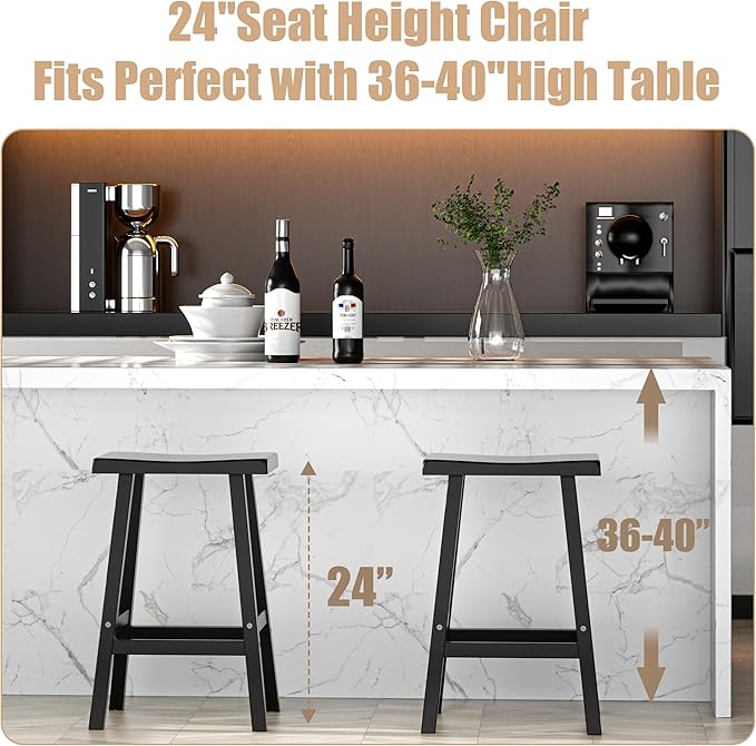 Bar Stools Set of 2, Waterproof UV-Resistant,Durable Resin Kitchen Island Chairs for Indoor & Outdoor Use, Modern Design for Home,Bar,and Cafe (24“) OutdoorLivingPerfected