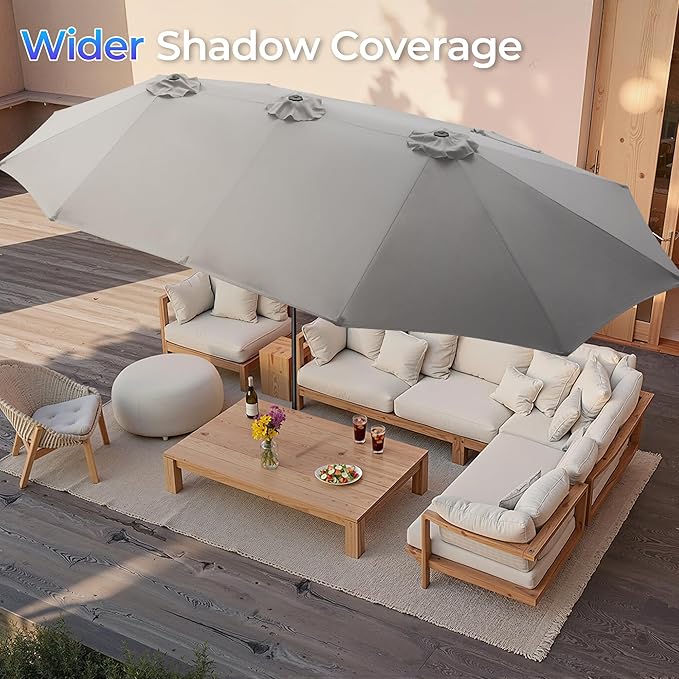 SUPERJARE 15FT Outdoor Umbrella for Patio, Double sided Pool Umbrellas with Fade Resistant Canopy, Large Table Umbrella for Deck, Market, Backyard - Gray SUPERJARE