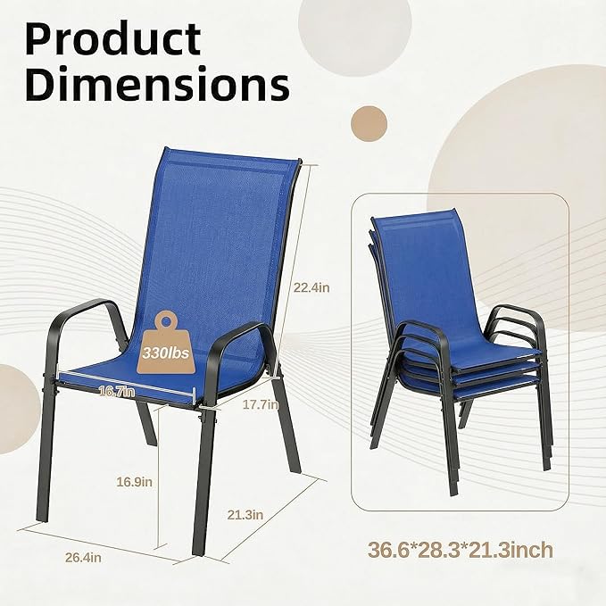 MAMIZO Patio Dining Chairs, Stackable All Weather Teslin Chair, Heavy Duty Outdoor Breathable Chairs Set, w/Armrests, Upgraded Chair FeetW/Strenthened Iron Spacers, 330 LBS (6, Navy Blue) MAMIZO
