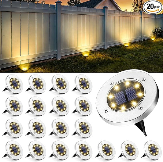 GIGALUMI Solar Ground Lights - No-Drill Fence Lighting Solution, Waterproof Perimeter Lights Compatible with Wood, Metal & Concrete Fences (20 Pack Warm White) GIGALUMI