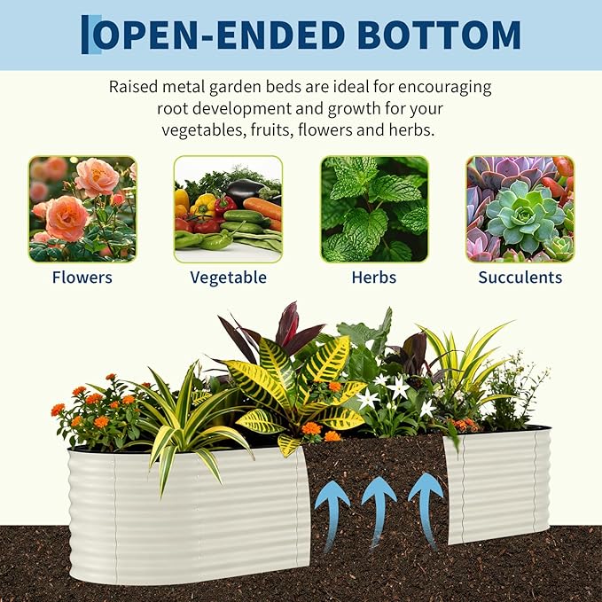 Garvee Galvanized Raised Garden Bed Outdoor, 8x2x2 ft Metal Planter Box for Flowers Vegetables, Rust-Resistant Raised Garden Beds for Gardening, Easy Assembly Outdoor Garden Box & Planters, Beige Garvee