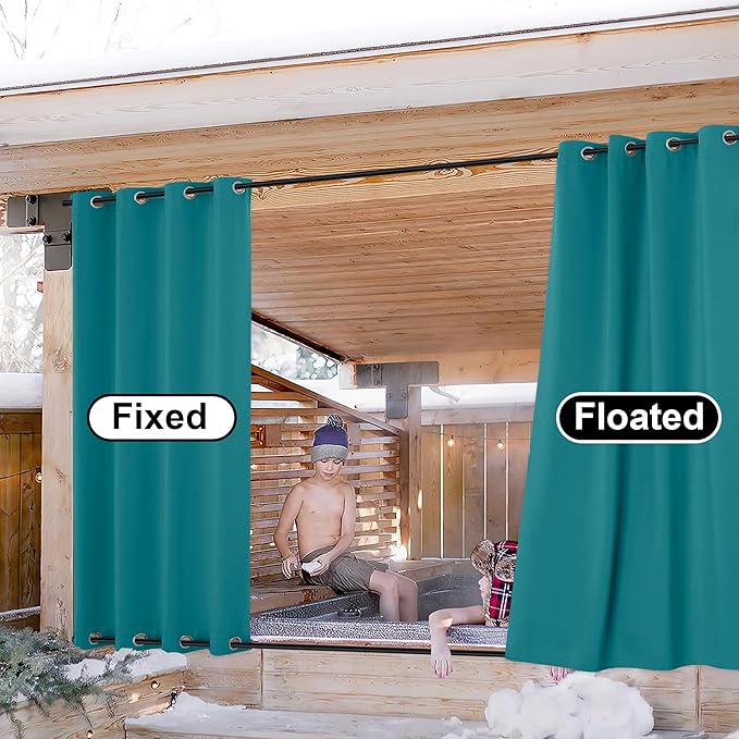 NICETOWN Outdoor Curtains for Patio Waterproof 2 Panels, Windproof Top and Bottom Grommet Thermal Insulated Rustproof Blackout Sun & Cold Blocking Privacy for Pergola, W52 x L95, Peacock Teal NICETOWN