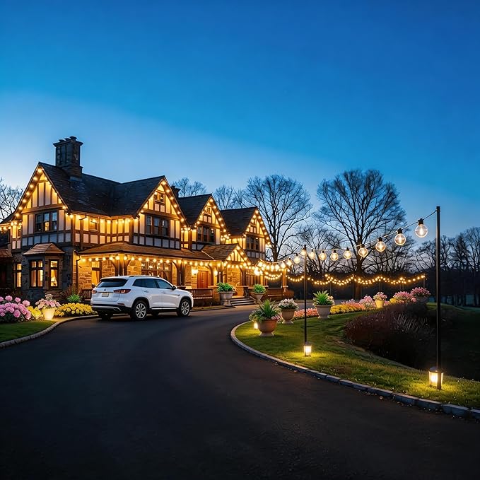 RTTY Dense-Glow 300FT Modular Professional Outdoor String Lights System with 150 G40 Bulbs(3x100FT)-Configure for Estate Borders, Multi-Area Event Sites, Commercial Corridors & Permanent Installations RTTY