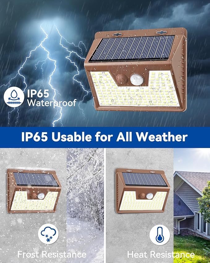 Peasur Solar Lights Outdoor Motion Sensor Waterproof, 8 Pack 140LED Brown Solar Powered Fence Light, 3 Modes Security Wall Lights for Garden Yard Outside(Warm White) Peasur
