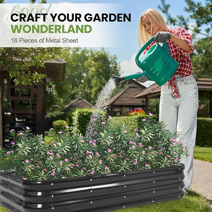 G GOOD GAIN 4-in-1 Adjustable Raised Garden Bed Kit | Galvanized Planter Boxes for Vegetables, Flowers | 12" Tall, Multiple Sizes (5x3x1ft, 4x4x1ft, 6x2x1ft, 7x1x1ft) | Outdoor Metal Raised Bed, Grey GGOODGAIN
