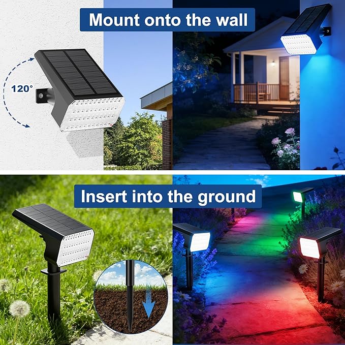 LANSOW Solar Spot Lights Outdoor Color Changing, 2 Pack/7 Modes Waterproof Solar Christmas Landscape Spotlights, LED Solar Powered Flood Lights for Yard Garden Pathway Outside Halloween, Auto ON/Off LANSOW