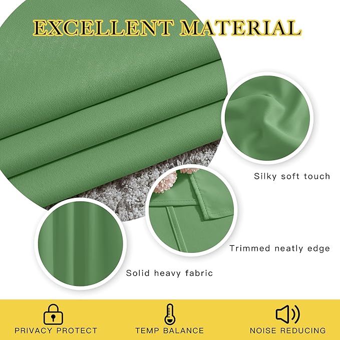 NICETOWN Blackout Short Curtain 63 inches Long for Windows, Thermal Insulated Curtain Grommet Room Darkening Window Treatment for Bedroom/Living Room, 1 Panel, W46 x L63, Froest Green NICETOWN
