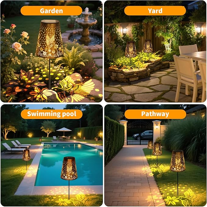 Solar Pathway Lights Outdoor, LED Bright Metal Retro Waterproof, Outside Decorative Hummingbird Lanterns Solar Powered for Path Lawn Patio Yard Walkway (Hummingbird 2P) MMHFSolarLightsOutdoor