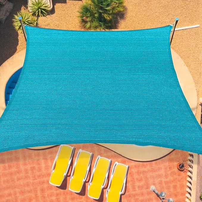 8'x8' Sun Shade Sail Curved Commercial Outdoor Shade Cover Turquoise Rectangle Heavy Duty Permeable 185GSM Outdoor Shades for Patio Garden Sandbox OOTONAT