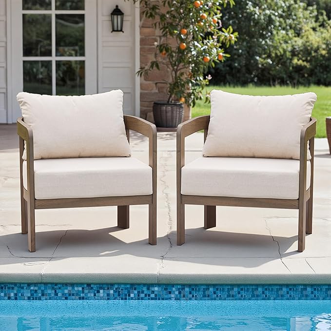 Outdoor Furniture Set, 2Pcs Patio Armchairs, Metal Modern Outside Furniture with 6'' Thick Cushions, Outdoor Conversation Set Balcony Chairs for Backyard, Porch,Deck, Beige COMLAXFIELD