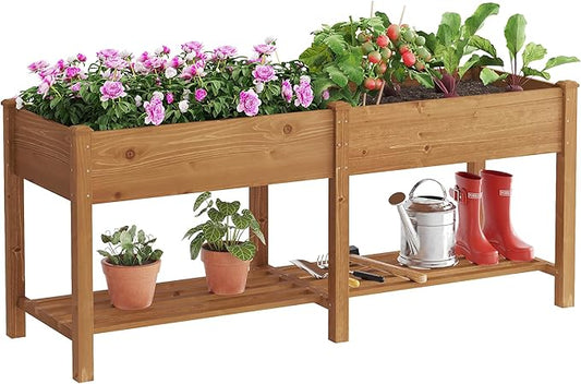 FILWH Raised Garden Bed with Legs Elevated Wooden Planter Box Stand Large Planter Stand Box for Fruits Vegetables Flowers with Divider with Bag- 72 * 24 * 30.5IN（Brown） FILWH